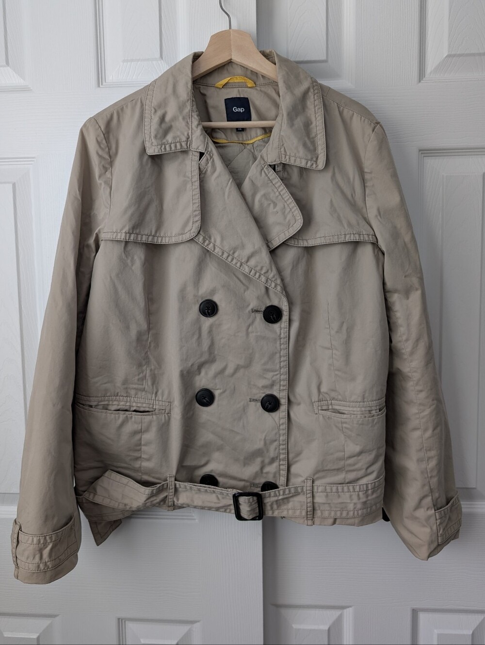 GAP Y2K Khaki Cropped Double Breasted Trench Coat, size XXL Parisian Trendy